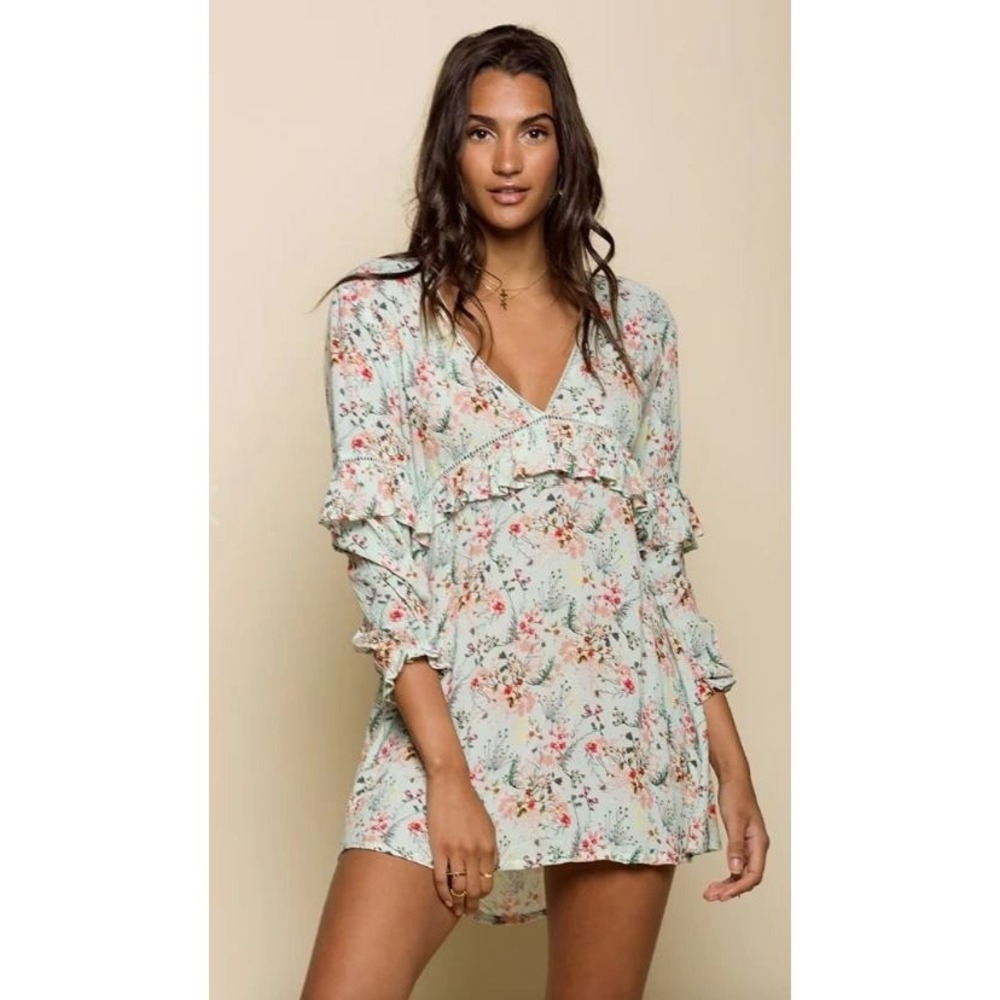NWOT RAGA Fairy Green Floral Midi Dress Fairycore European Summer Boho Medium